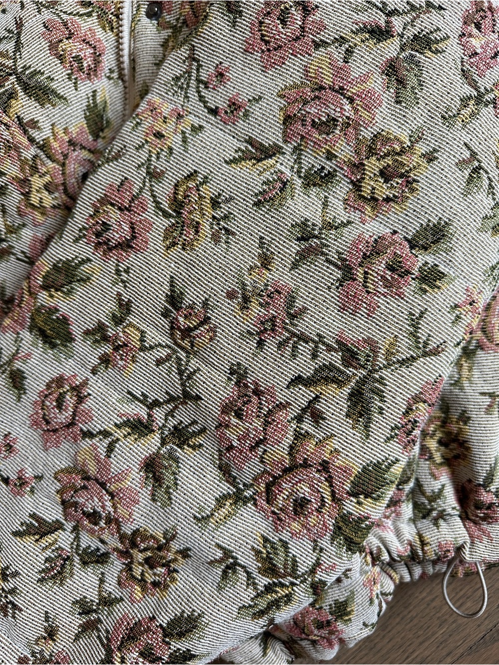 Floral Textured Stand-Collar Jacket in Beige and Rose - Picture 14 of 14